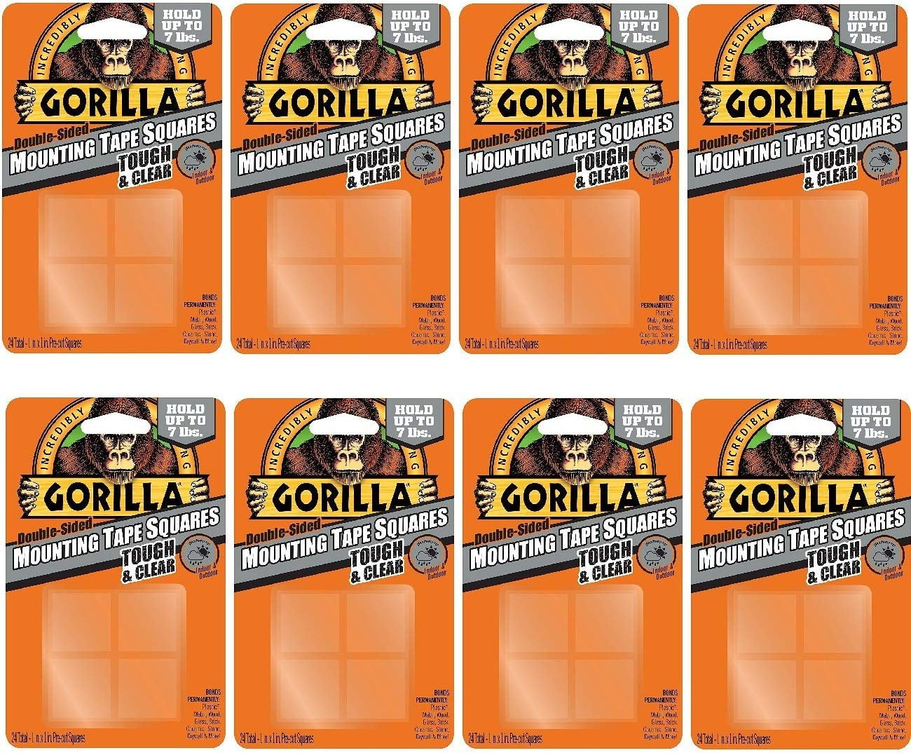 Gorilla 6067201 Mounting Tape Squares, Tough & Clear 8 Pack 