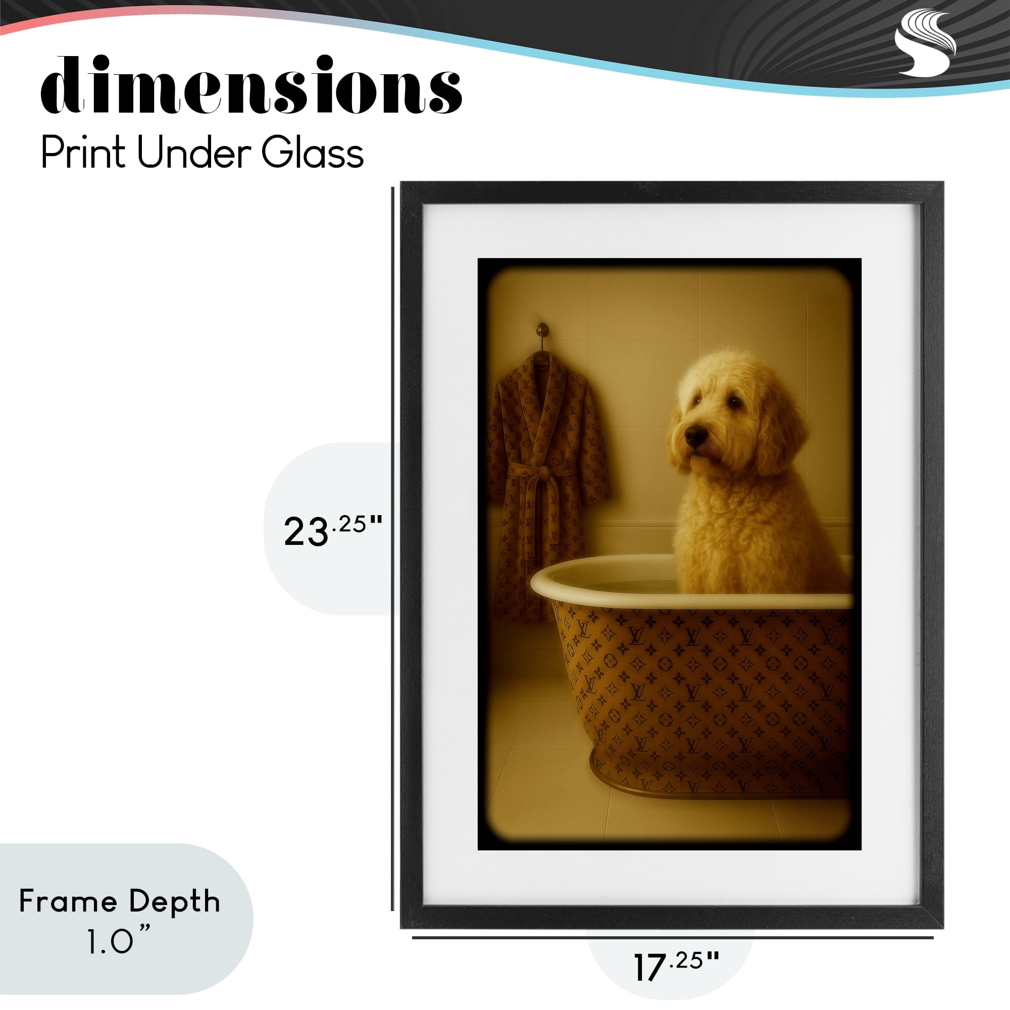 Stupell Industries Couture Dog in Luxury Tub Black Framed Print Under Glass, design by Grotto Studios