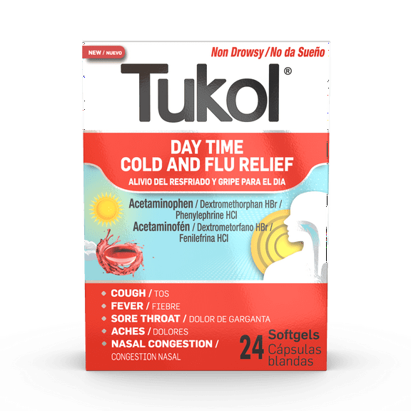 Tukol Daytime Cold & Flu Relief Softgels, 24 Count