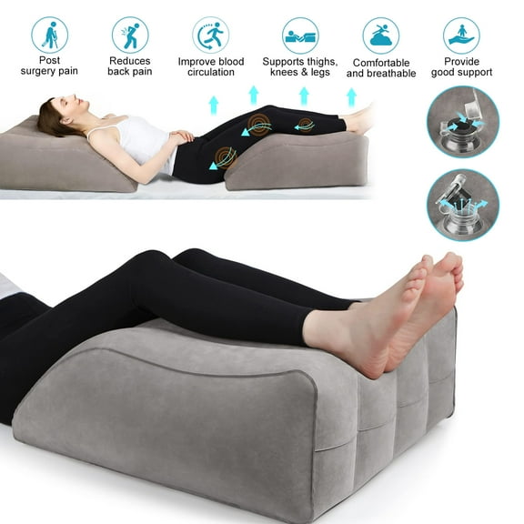 Leg Elevation Pillow, Inflatable Portable Wedge Pillow, Improve Blood Circulation and Reduce Swelling, Use During Recovery from Surgery and Injury, Rest with Elevated Feet, Pregnant Women, Gray