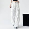 thumbnail image 3 of XAOFW Women's Casual Pants Solid Color High Waist Fashion Trousers Wide Leg Cargo Pant With Side Pocket Everyday Wear Soft Breathable Slacks, 3 of 8