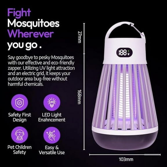 Zapper Pro 2 Pack Portable Bug Zapper, Indoor & Outdoor, Cordless Rechargeable Mosquito Zapper, Hanging Hook, 1500V High Voltage, Trap for Fly, Insect, Mosquito & Bugs