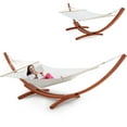 thumbnail image 2 of AVAWING 12FT Patio Single Hammock with Stand, Quilted Camping Hammock for Outdoor, Wood (White), 2 of 7