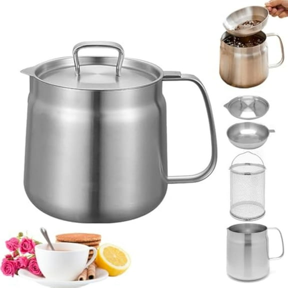 Crisp And Clean Fry Pot, Steelpour Deep Fryer, 53/70oz 2 In 1 Fryer Oil Filter With Strainer And Basket, 304 Stainless Steel Large Capacity Versatile Oil Filter Pot, Oil Pot With Strainer