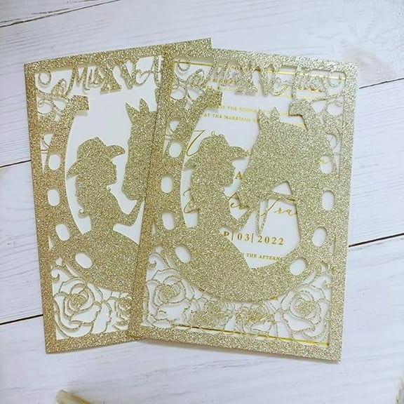 50pc Horse Girl Laser Cut Invitation Card Sweet Sixteen Birthday Party Invitation Glitter Horse Laser Cut Western Wedding Cards(no insert & envelopes)