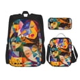 thumbnail image 1 of Balery Abstract Musical Faces Mochila escolar 3 en 1 para niños: mochila resistente con lonchera térmica y estuche para lápices. Mochila escolar para niños y niñas., 1 of 7