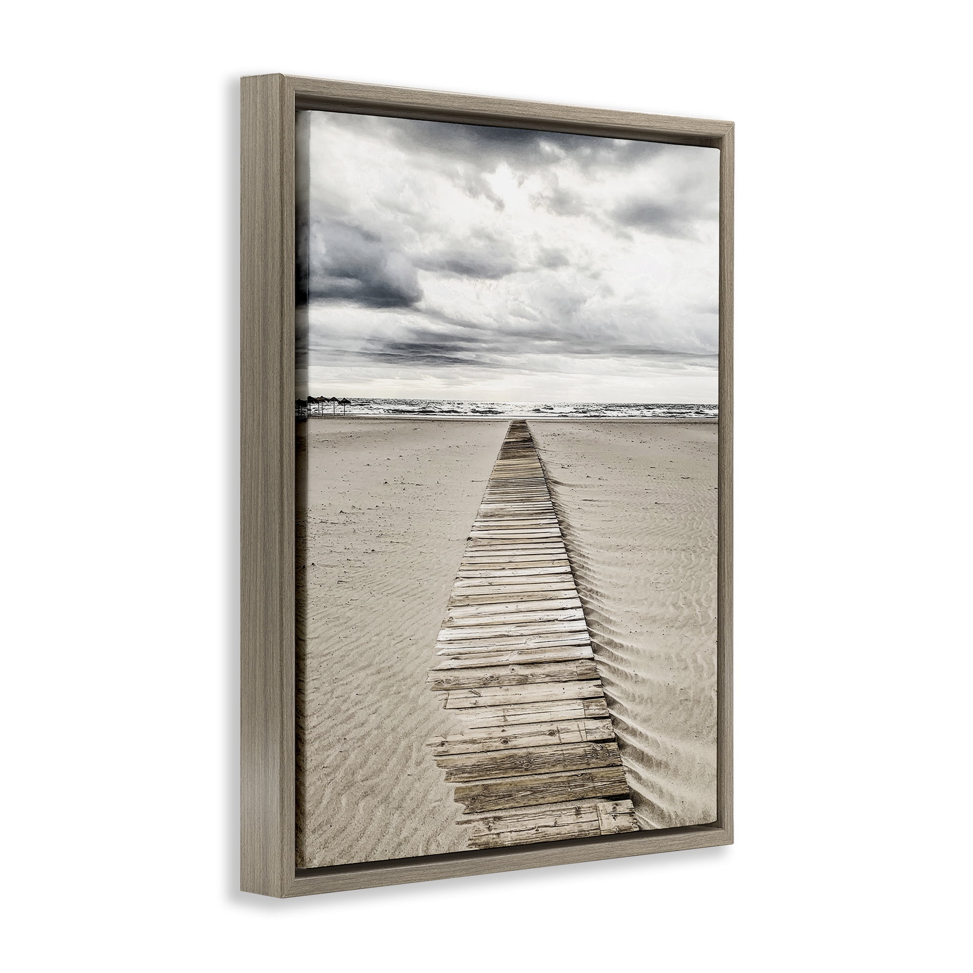 Stupell Industries Sand Covered Boardwalk Landscape Photography Brown Floater Framed Canvas Art Print Wall Art, 25 x 31