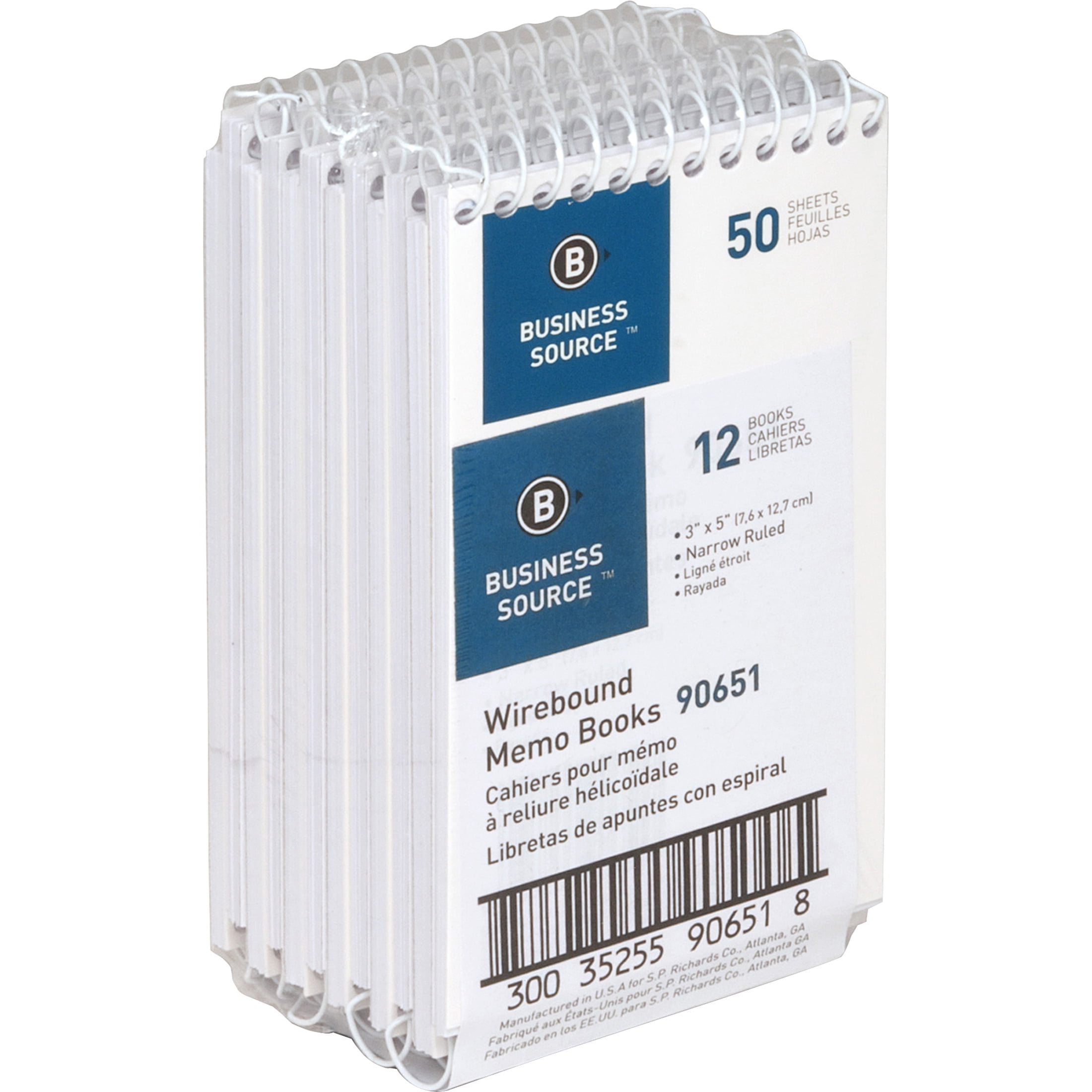 Business Source, BSN90651, Wirebound Memo Books, 12 / Dozen, White
