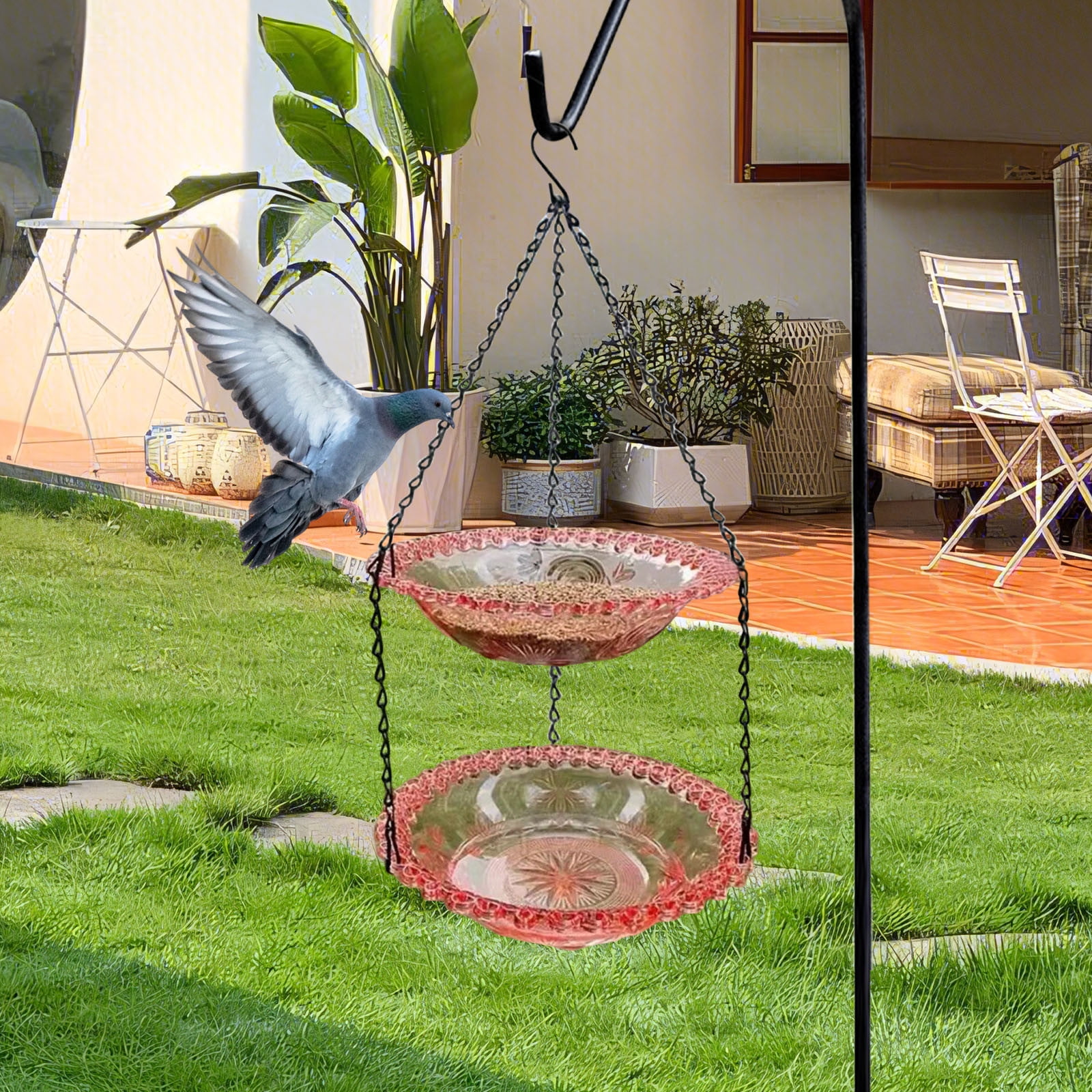 Outdoor Bird Feeder | Hanging Plastic Feeder for Balcony or Garden | Easy to Fill & Clean | Reusable Bird Bath & Food Feeder | Includes 1 Feeder
