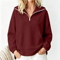 thumbnail image 5 of ClodeEU Women's Half Zip Stand Collar Long Sleeve Sweatshirt,Casual Loose Solid Pullover Top Wine,Women's Plus L, 5 of 8