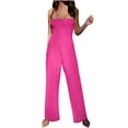 thumbnail image 2 of Gaecuw Womens Jumpsuits Casual Dressy Sleeveless Off the Shoulder Strapless Overall with Pockets Band Collar Solid Onesie One Piece Outfits Casual Loose Long Pants Wide Leg Summer Romper Ankle Length, 2 of 6
