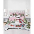 thumbnail image 2 of Twin XL Quilt Bedding Set, Christmas Snowman Reversible Summer Quilt 3 Pieces, Winter Snowflakes Country Xmas Trees Pink Lightweight Bedspreads Coverlets with 2 Pillow Shams for All Seasons, 2 of 5