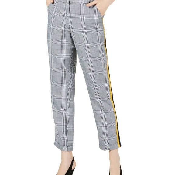 Project 28 Womens Mensware Plaid Casual Trouser Pants, Black, Large