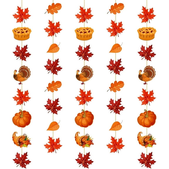 KatchOn Thanksgiving Garland - 5 Strings, 8 Feet, No DIY | Turkey Garland for Fall Decorations Indoor & Outdoor