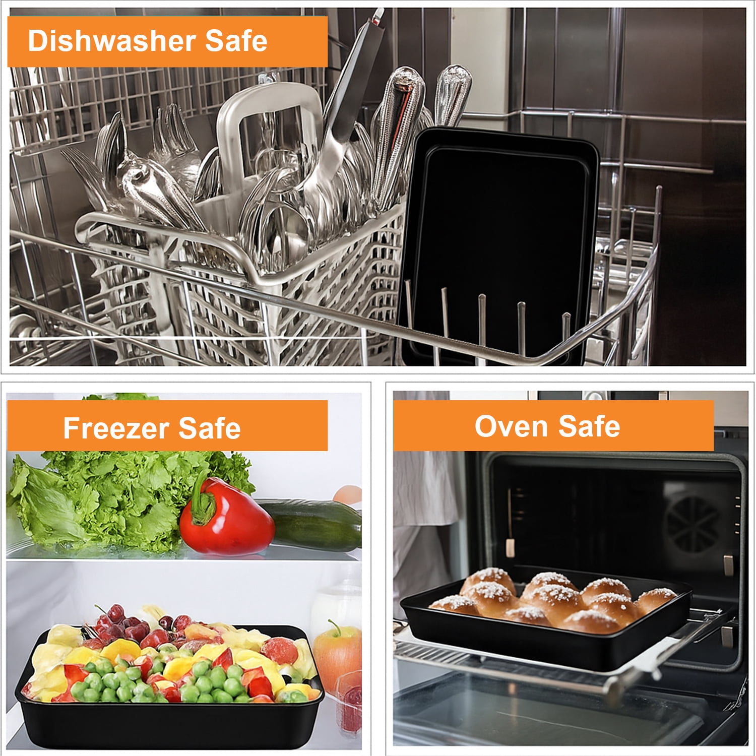 EXERAUO 9 x 11 in Baking Sheet Pans of 2, Heavy Duty Deep Size Baking Pan Nonstick Oven Pans for Cooking Brownie, Toaster Oven Pans, Easy Clean & Food Safe
