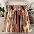 thumbnail image 2 of Manfei Old Wooden Strip Full Size Sheets,Rustic Farmhouse Bed Sheets,Brown Beige Sheet Sets For Teens,Ultra Soft Home Decor,4-Piece, 2 of 7