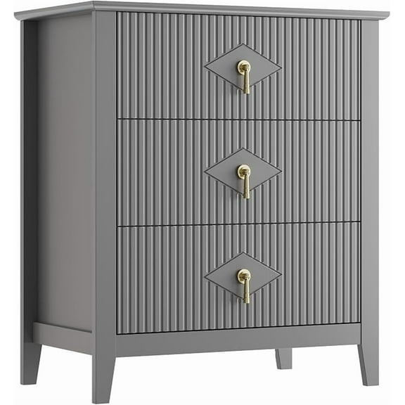 Gray Fluted Dresser for Bedroom, 32 Inch Wide Nightstand with Large Drawer, 3 Drawer End Table for Bedroom, Living Rooms, Offices, and Entryways