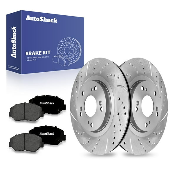 AutoShack Front Drilled & Slotted Brake Rotors Premium Ceramic Brake Pads | Replacement for Honda CR-V 2012-2015 Civic 2013-2015 Acura ILX FWD | Zinc Coated | 6-PC Brake Kit | SilverShield Pro