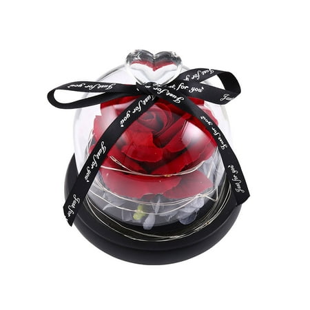 

PERZOE Artificial Rose Flower Glass Dome LED Night Light Ornament Valentine Day Lamp
