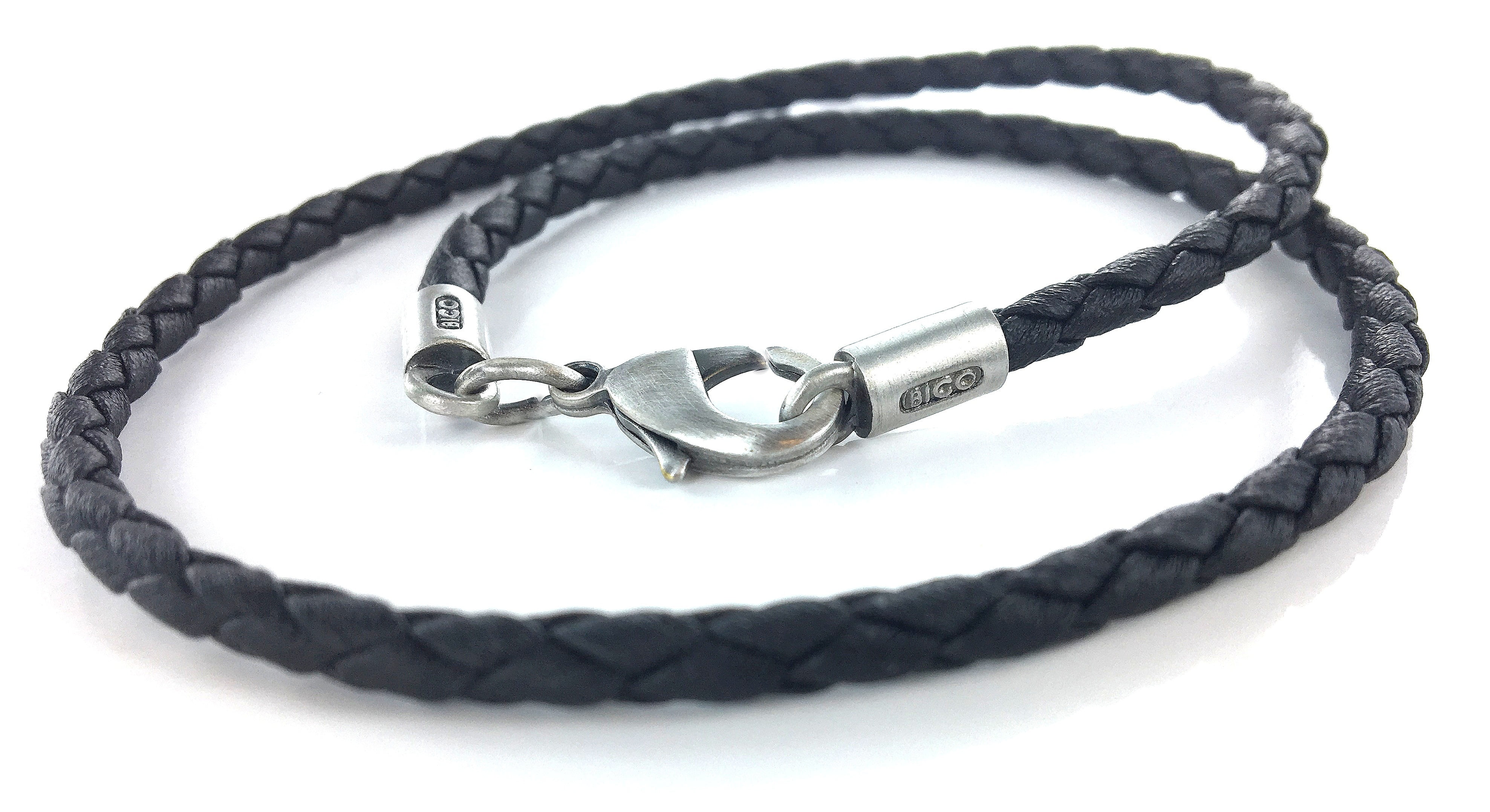 Black Braided Faux Leather 20 Inch 3mm Necklace w/ Extender 