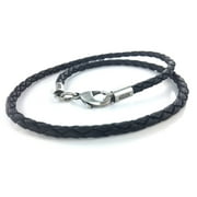 JEWELRY - 22 BLACK BRAIDED PVC LEATHER NECKLACE - Thick Width - 4mm (0.16 inch) - Lobster Clasp