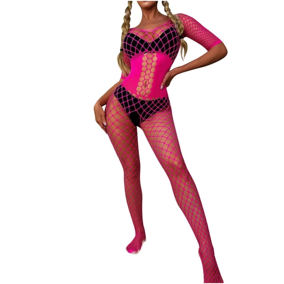 XMMSWDLA Women'S Long Sleeve Romper Hollow Jumpsuit See Through Sheer Mesh One Shoulder Party Tights for Women