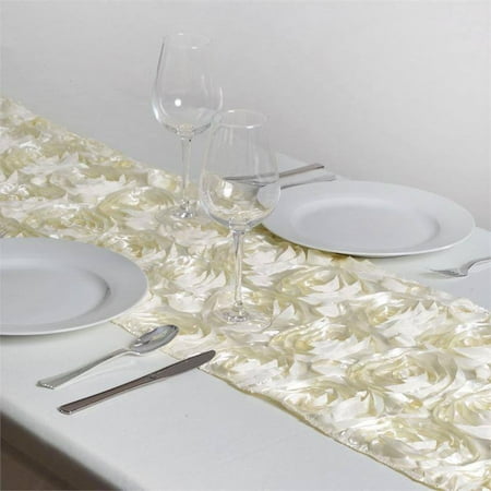 

BalsaCircle 14 x 108 Raised Roses Floral Table Top Runner Wedding Linens Ivory