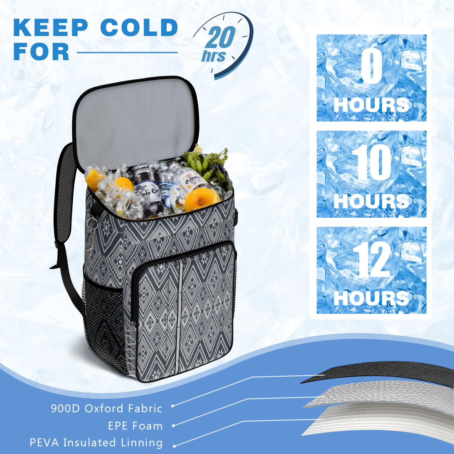Travel Cooler Bag - Boho Bohemia Pioneer Flower Geometric Line Art Camping Beer Cooler Backpack with Bottle Opener- Waterproof Insulated Picnic Backpacks - Cooler Bag for Beach