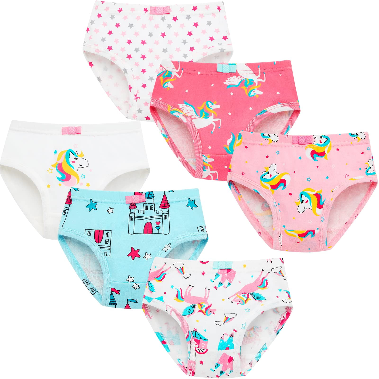 Kids Underwear Soft Cotton Toddler Panties Little Girls' Cartoon Briefs,  6-Pack, Age 2-7T 