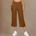 thumbnail image 4 of Brglopf Womens Dress Pants Wide Leg High Elastic Waisted Capri Pants Dressy Casual Business Slacks Work Trousers with Pockets Brown L, 4 of 8