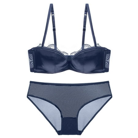 

CAICJ98 Lingerie for Women Women s Lace Smooth Deep V Underwear Soft Satin Underwear Set Lace Lingerie for Women plus Size (Blue 75A)