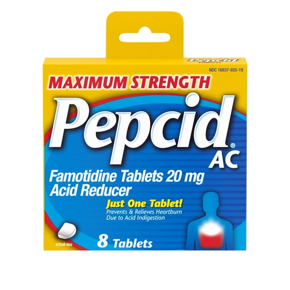 Pepcid AC Maximum Strength Heartburn Medicine, 20 mg Famotidine, 8 Count