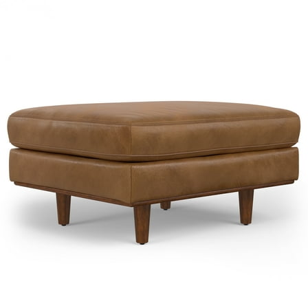 Morrison 33 inch Wide Mid-Century Modern Table Ottoman in Caramel Brown Top Grain Genuine Leather