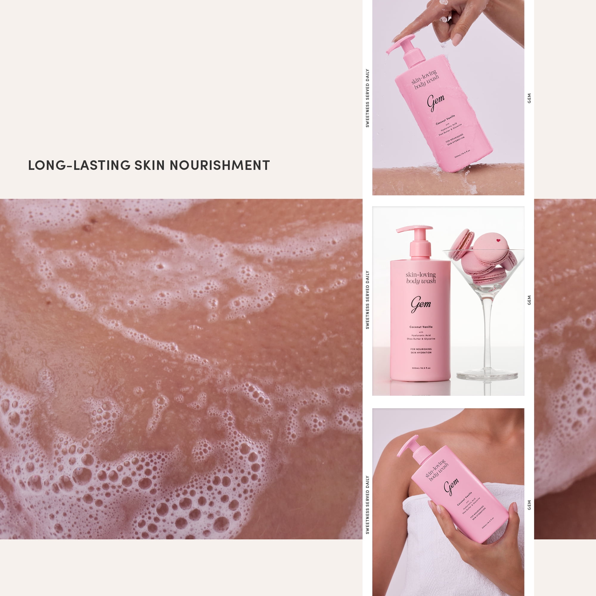 Gem Skin-Loving Body Wash Coconut Vanilla 500mL 16.9 fl oz