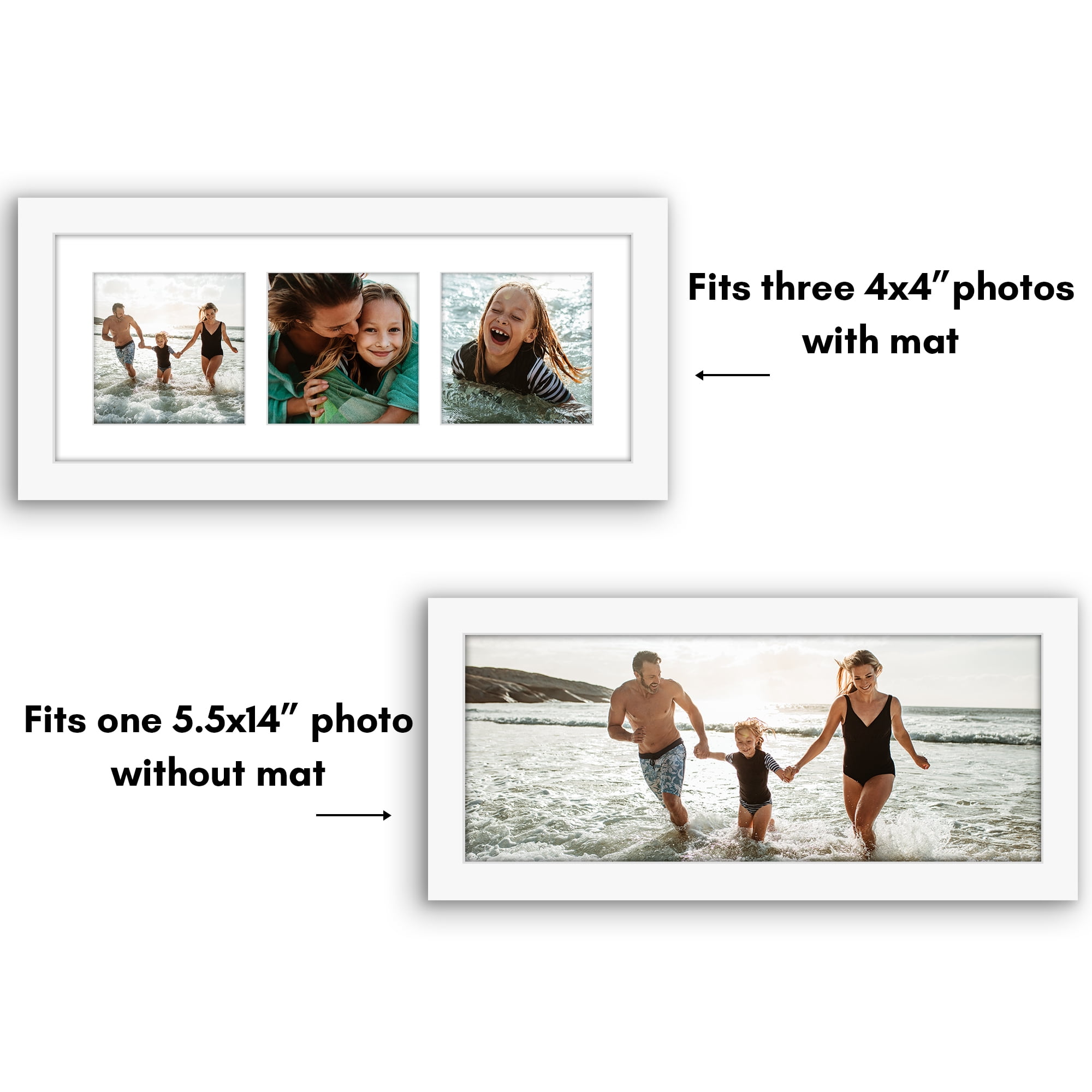 Americanflat 4x4 Collage Picture Frame with Shatter-Resistant Glass Fits 3 use as One 5.5x14 Poster Frame - White