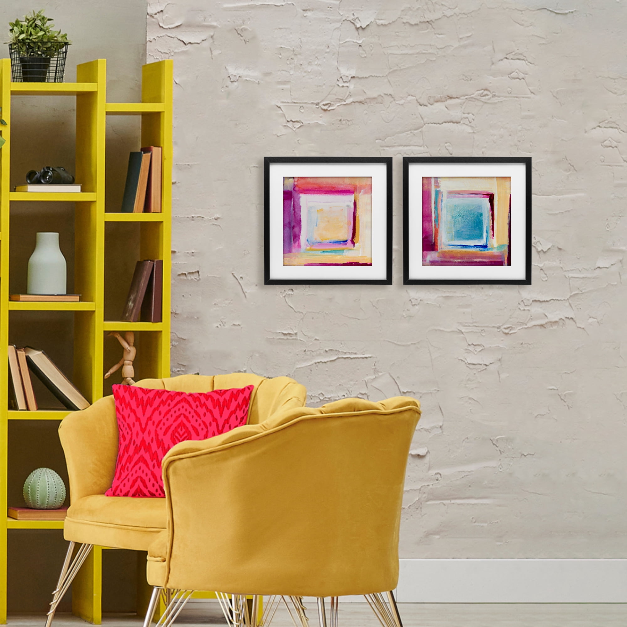 Stupell Industries Pink & Yellow New Day 2 Piece Black Framed Print Under Glass Set, design by Lanie Loreth