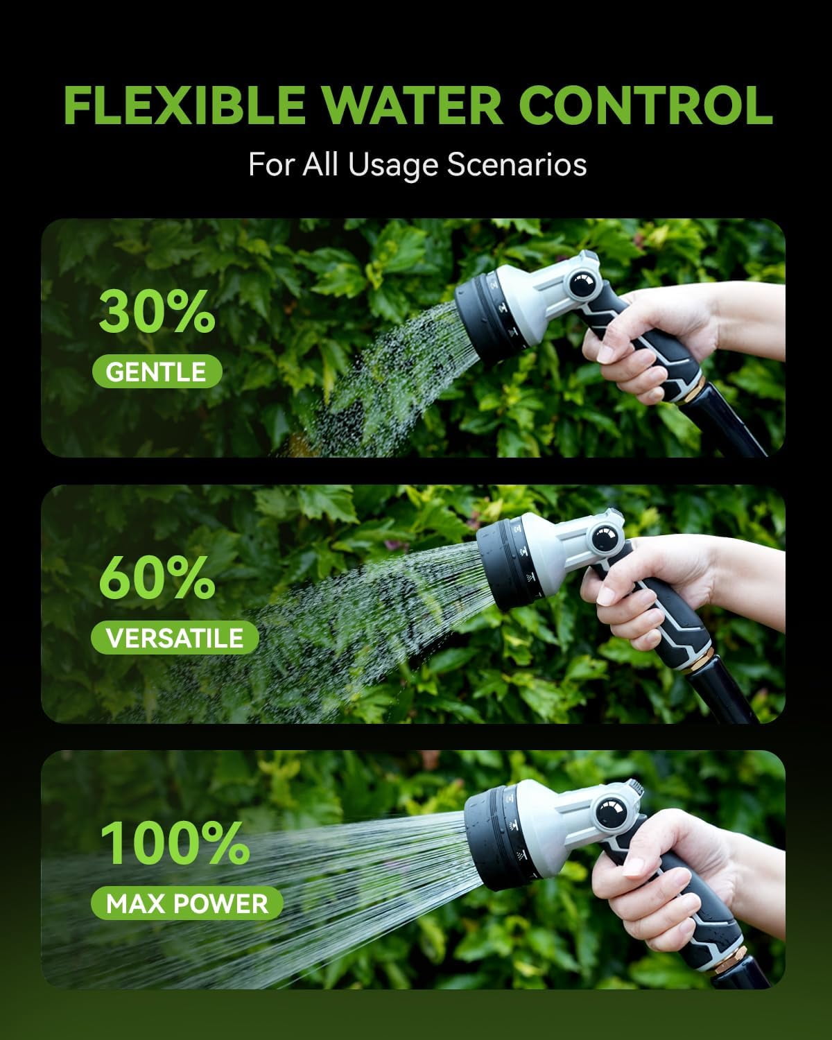 Heavy Duty Full-Metal Garden Hose Nozzle, Water Hose Nozzle Sprayer with 10 Adjustable Patterns & High Flow, Thumb Control for Flow Adjustment, Ideal for Watering, Washing, Cleaning