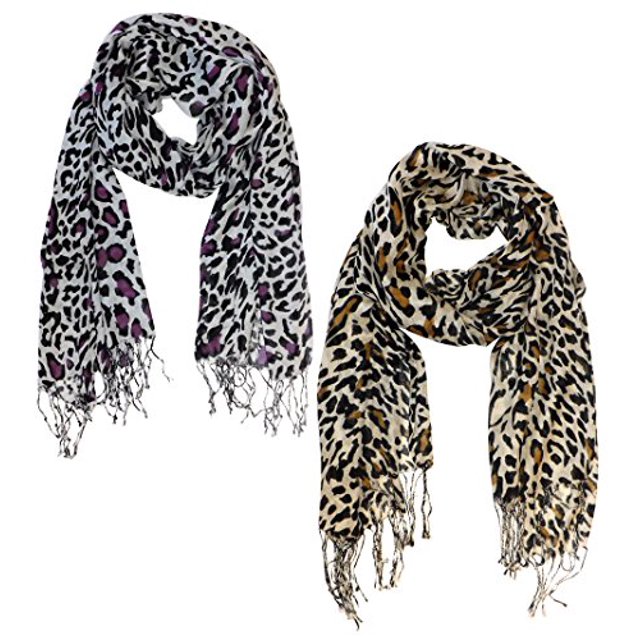 Peach Couture Châle Pashmina Imprimé Léopard Doux et Soyeux