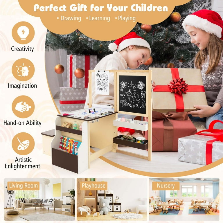 Costway Kids Adjustable Double-Sided Easel Art Center Set