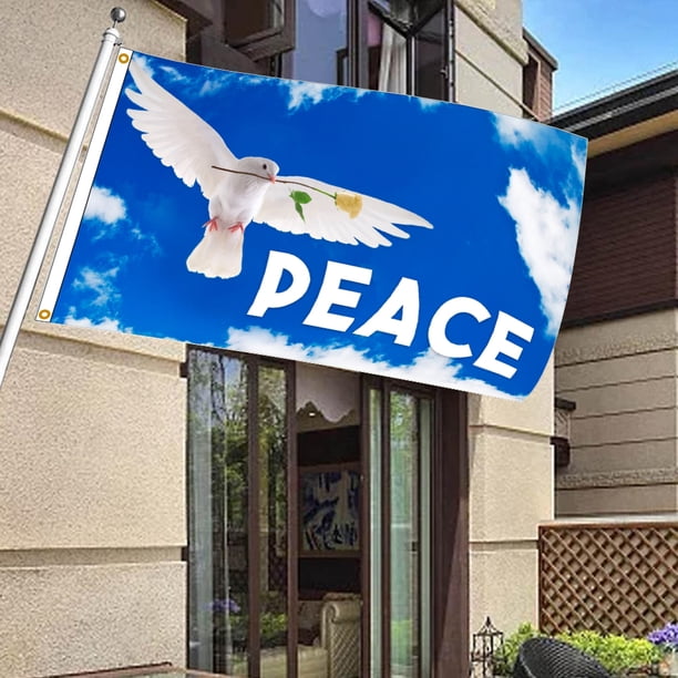 Bandera de palomas de la paz, 90 x 150 cm, bandera de palomas de la paz, decoración para colgar al aire libre, banderas resistentes a la decoloración, rendimiento de alta gama