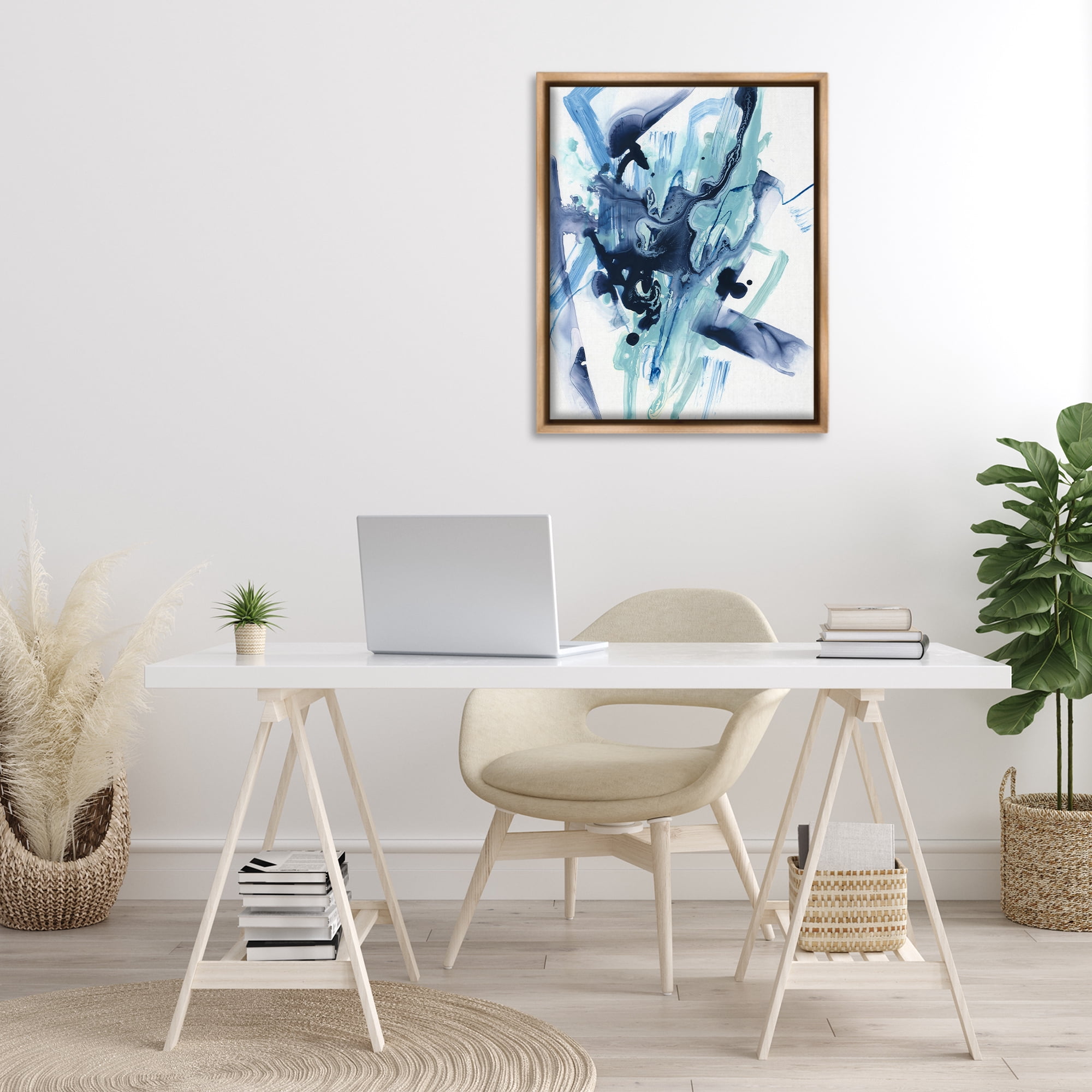 Stupell Industries Fluid Chaotic Abstraction Abstract Painting Brown Floater Framed Canvas Art Print Wall Art, 25 x 31