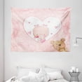 thumbnail image 1 of Gender Reveal Decorations Tapestry, Girls Baby with Teddy Bear Flowers Hearts Polka Dots, Wall Hanging for Bedroom Living Room Dorm Decor, 80W X 60L Inches, Light Pink Sand Brown, by Ambesonne, 1 of 2