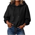 thumbnail image 3 of HAiming Womens Hoodies Long Sleeve Drawstring Solid Color Casual Trendy Sweatshirts Fall Winter Going out Blouses, 3 of 6
