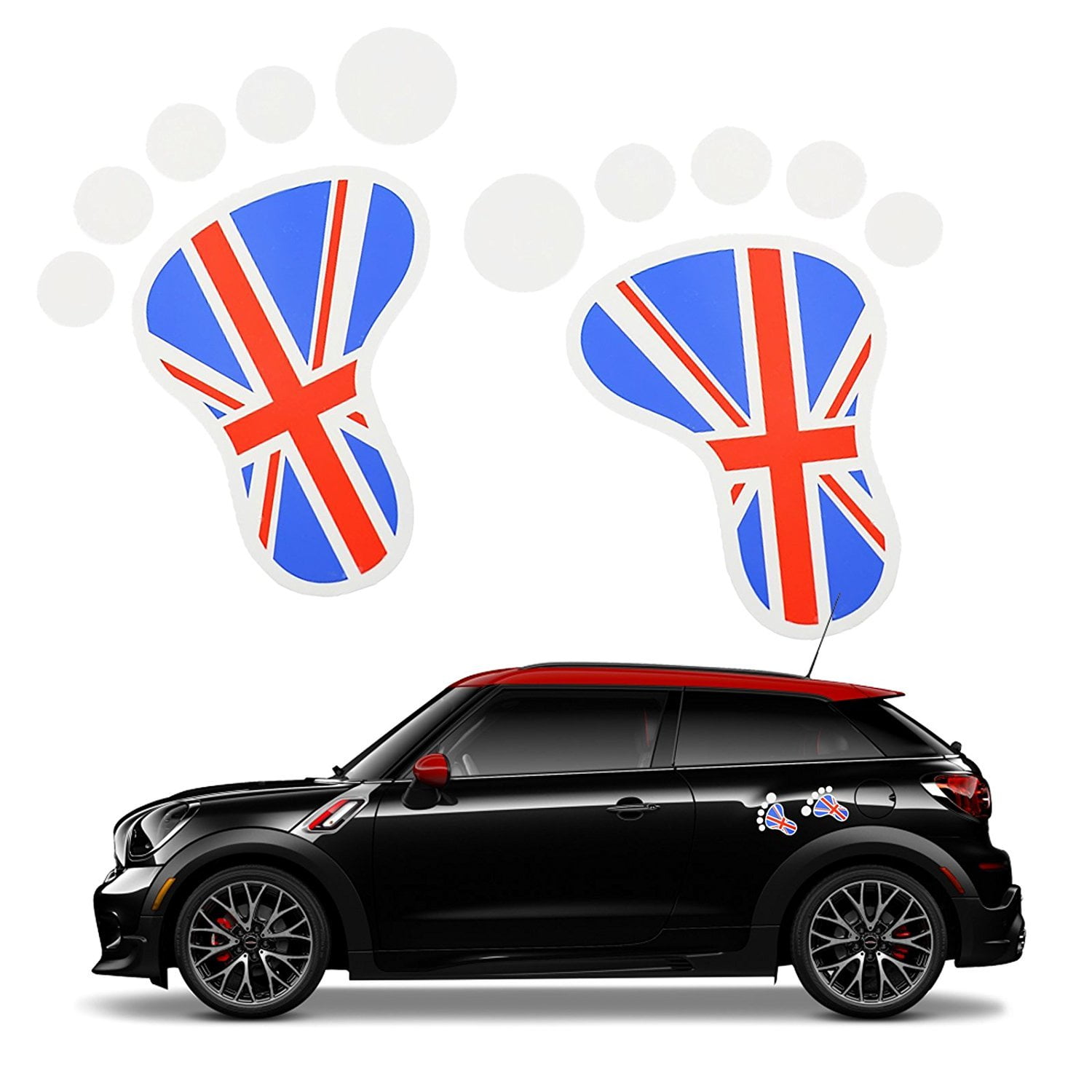 Xotic Tech 2x 3D Red Blue Union Jack Foot Decal Stickers for Mini Cooper S  R56 R57 R58 R59 R60 Window Trunk Door etc 