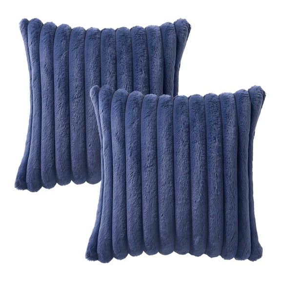 Mainstays 18" x 18" Washed Indigo Channel Faux Fur Decorative Pillow Covers (2 Count)