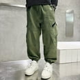 thumbnail image 2 of Staki Joggers for Boys Boys Overalls Pants Childrens Boys Trousers With Drawstring Legs Sports Pants Wide Leg Pants(Army Green,8-9 Years), 2 of 5