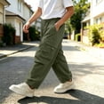 thumbnail image 4 of StSilkitty Baggy Cargo Pants for Boys Girls Solid Color High Waisted Elastic Drawstring Wide Leg Hiking Pants with Pockets, 4 of 8