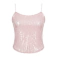 thumbnail image 5 of Wang6 Women Cropped Sequin Camisole Trendy Spaghetti Strap Sparklers Cami Tank Tops Square Neck Mardi Gras Sleeveless Undershirts Tees Pink L, 5 of 6