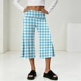 thumbnail image 2 of Women's Fold Over Capri Pants Y2K Low Rise Wide Leg Flowy Gaucho Pants Summer Plaid Going Out Yoga Capris Cyan M, 2 of 7