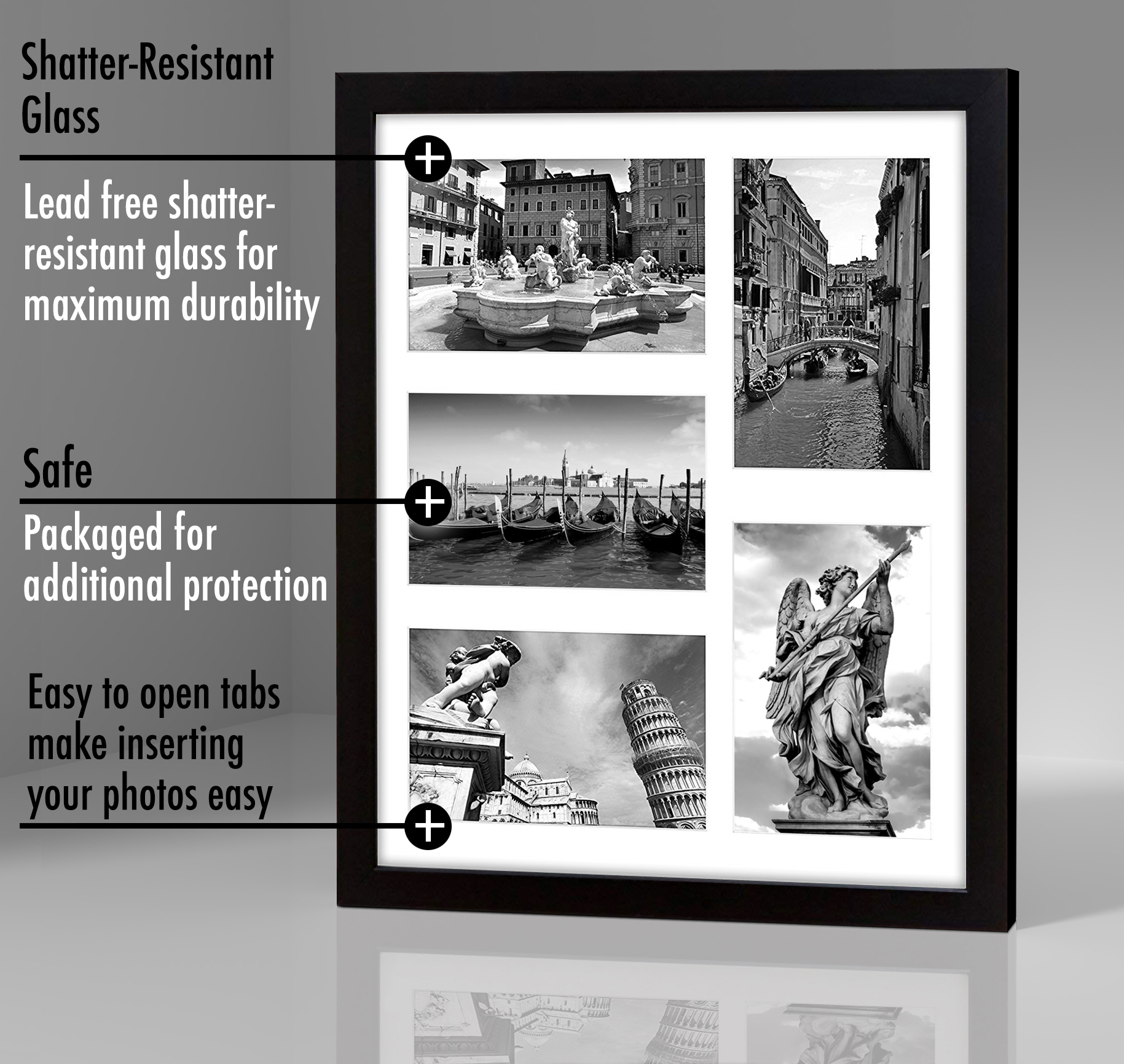 Americanflat 11x14 Collage Picture Frame in Black with Five 4x6 Picture Displays - Shatter Resistant Glass Horizontal and Vertical Formats for Wall